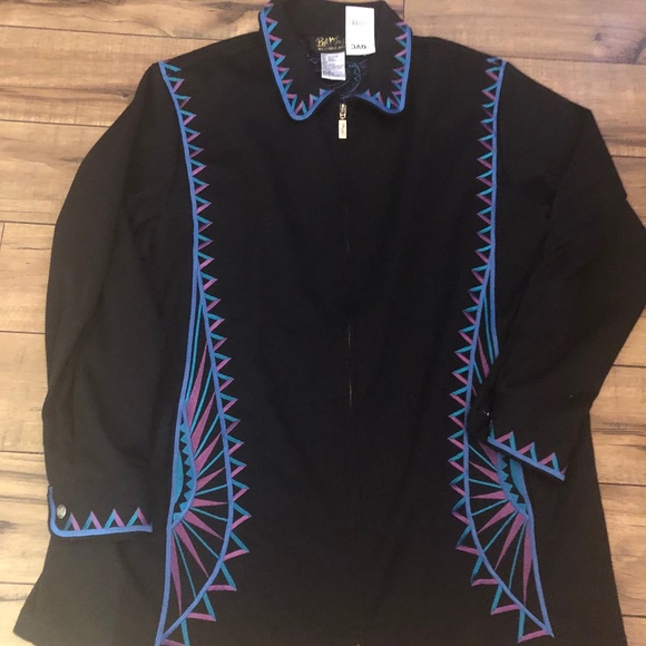 Bob Mackie  Wearable Art Women’s Jacket size 1X Black zip front - Picture 1 of 4